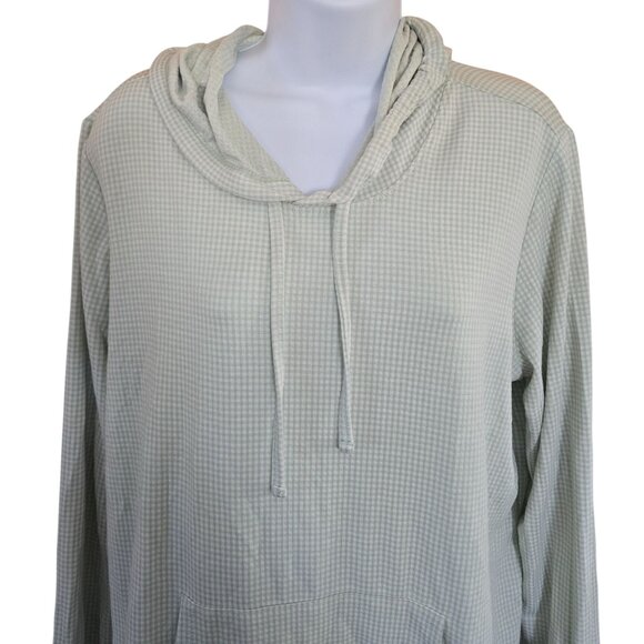 Weatherproof Tops - Sage Green Hoodie Comfy Knit Kangaroo Pocket & Gingham peasant boho cottagecore